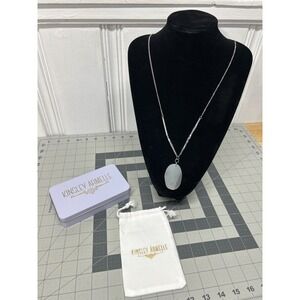 Kinsley Armelle Necklace White Silver Long Stone Agate Pendant Boho Dust Bag NIB